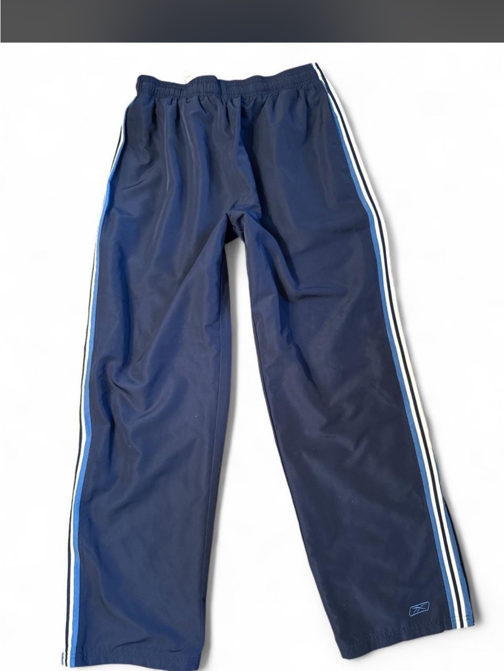 Reebok Navy wide leg Sweatpants with Blue & White Side Stripes